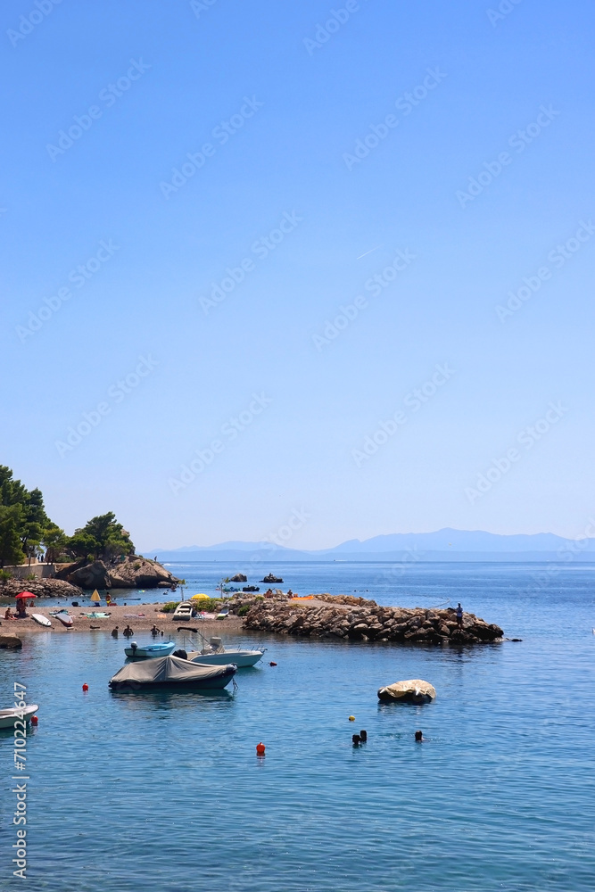 Summer day on the beautiful beach in Brela, Croatia.