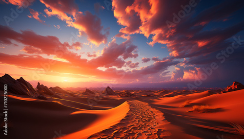 Tranquil scene sunset paints nature beauty on sand dune landscape generated by AI