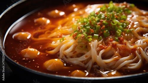 A macro shot of bubbling Mapo noodles, highlighting the rich and savory broth.