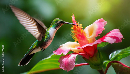 Colibri butinant une fleur tropicale © David Bleja