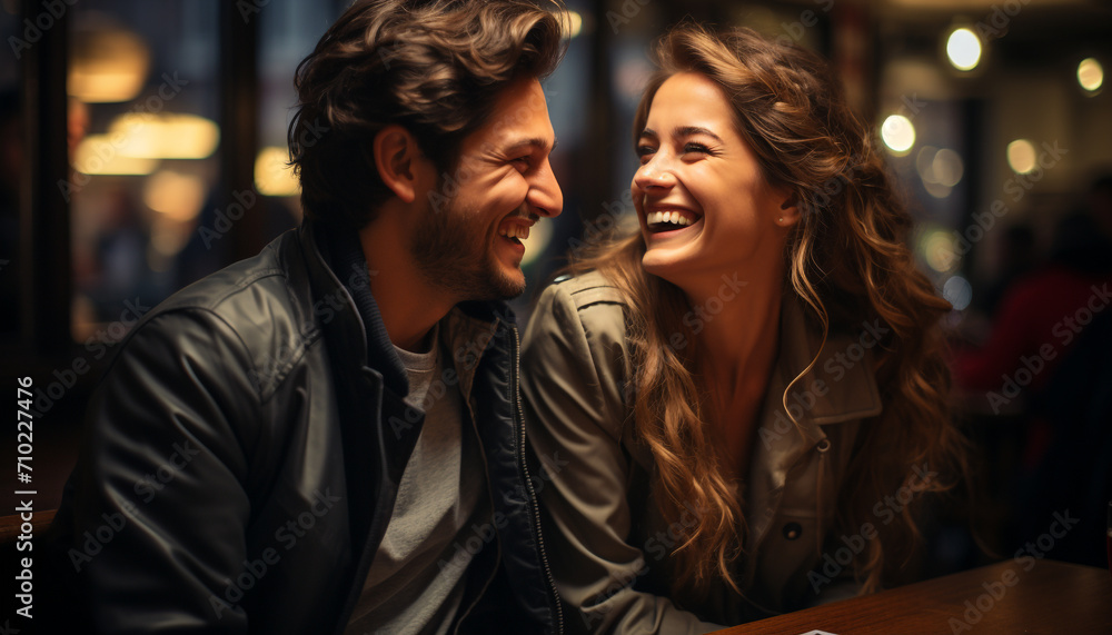 Young couple enjoying a carefree night in the city generated by AI Young couple enjoying a carefree night in the city generated by AI