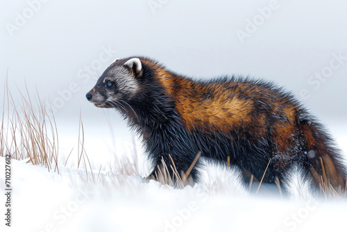 A wolverine exhibits stealth in the pristine alpine snow © Veniamin Kraskov