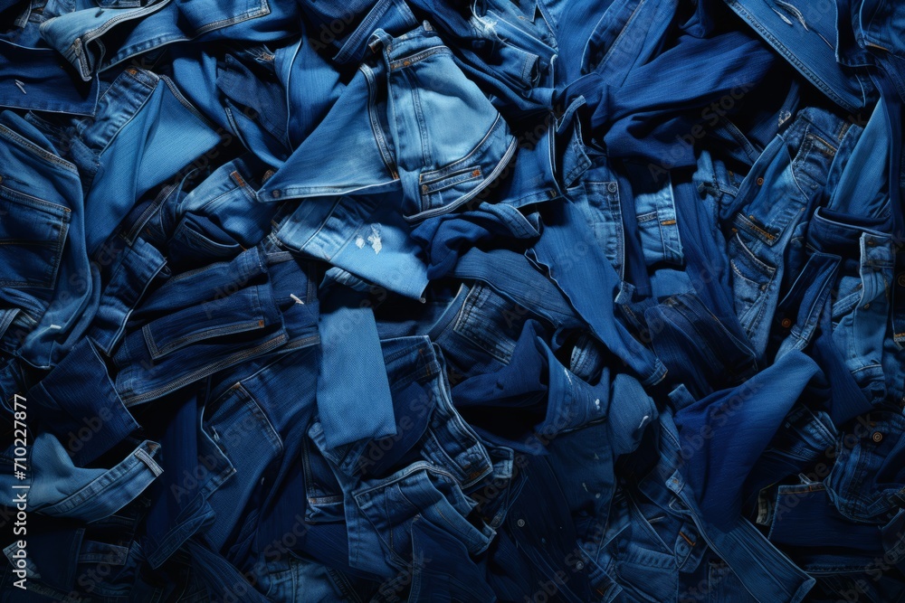 Pile of various denim jeans in blue tones, textured fashion background. Pile of various denim jeans in blue tones, textured fashion background.