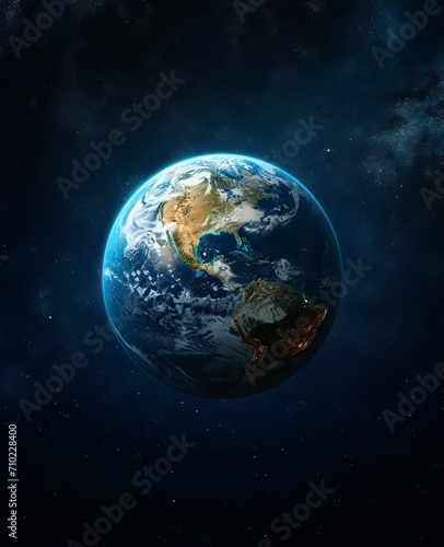 Planet Earth in dark outer space. Civilization.