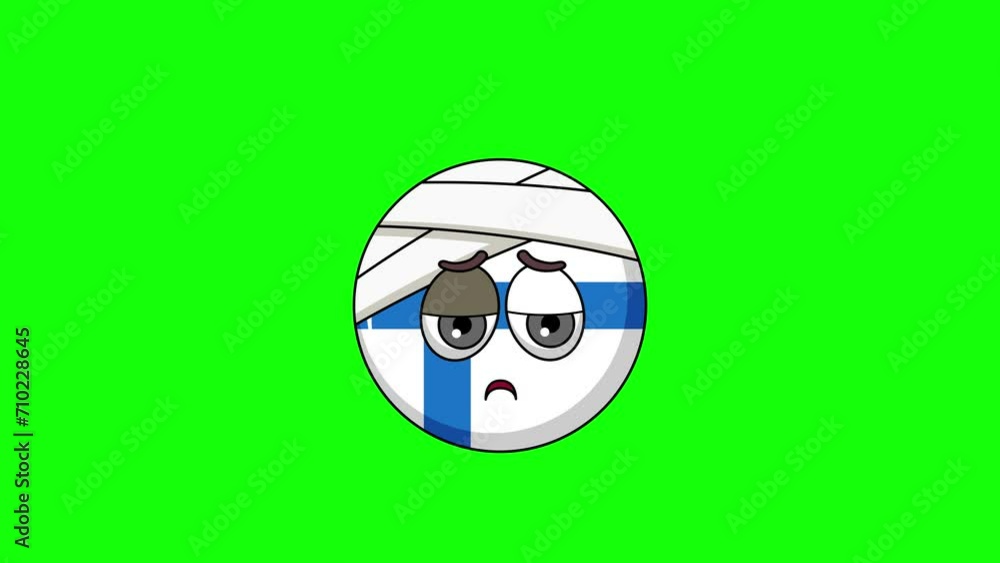 flag of finland emoticon face with head bandage, emoji loop animation flag of finland emoticon face with head bandage, emoji loop animation