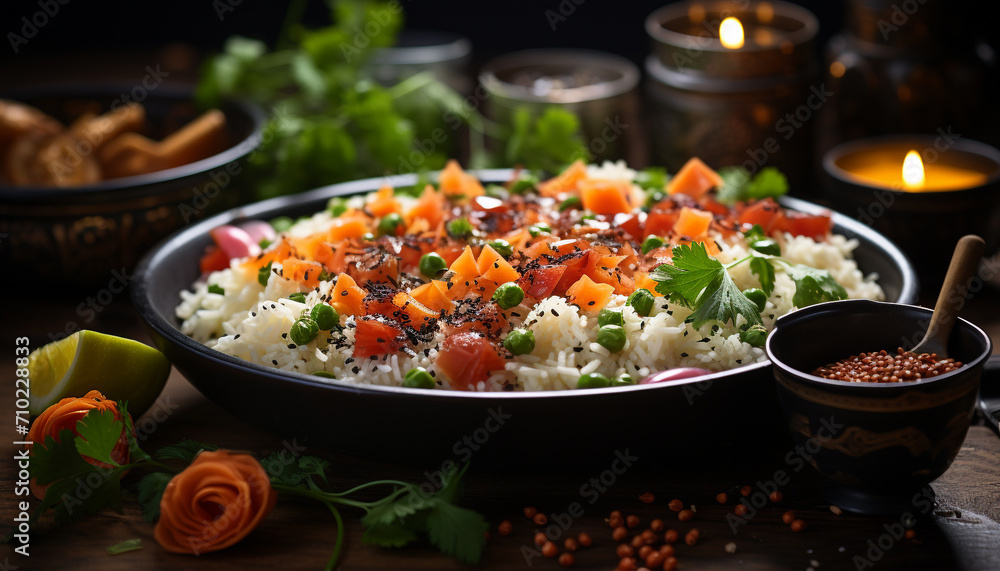 Freshness and healthy eating on a rustic table generated by AI
