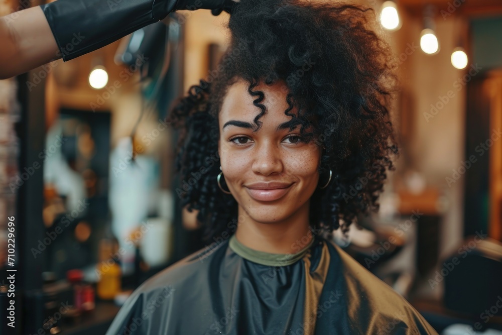 Beautiful hairstyle of woman after dyeing hair and making highlights in hair salon. Generative AI.. Beautiful hairstyle of woman after dyeing hair and making highlights in hair salon. Generative AI..