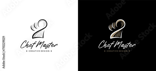 Master chef logo design, unique hand drawn chef hat vector illustration