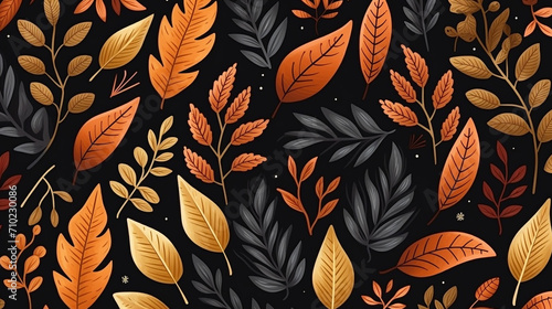autumn seamless pattern with different leaves and plants