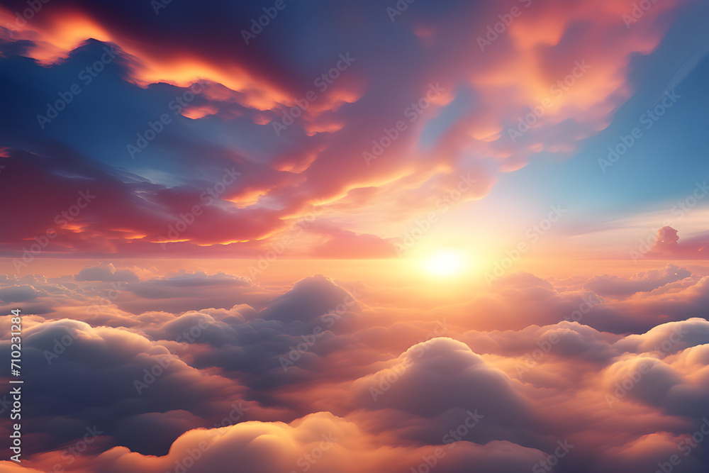 An Abstract Sunset in Sacred Heaven: Extra Wide Format Hand Edit Illustration on Sky Clouds generative ai
