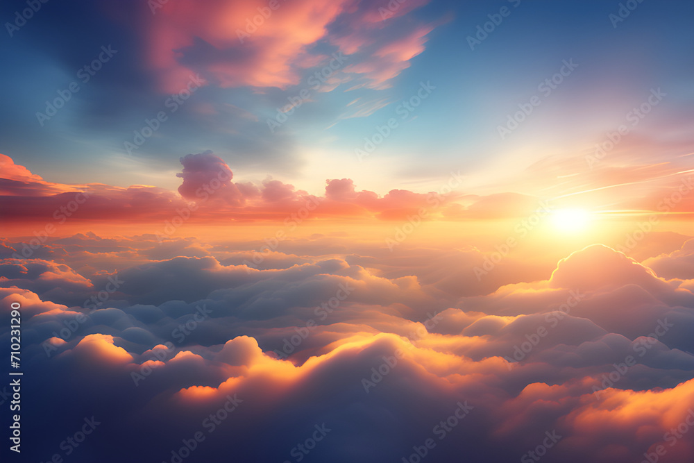 An Abstract Sunset in Sacred Heaven: Extra Wide Format Hand Edit Illustration on Sky Clouds generative ai
