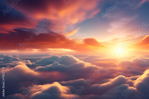 An Abstract Sunset in Sacred Heaven: Extra Wide Format Hand Edit Illustration on Sky Clouds generative ai 