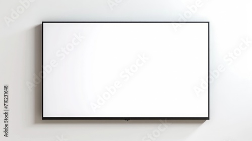 Modern Blank Flat Screen Television with Blank Screen Mounted on Wall with White Background. Useful for Mockup