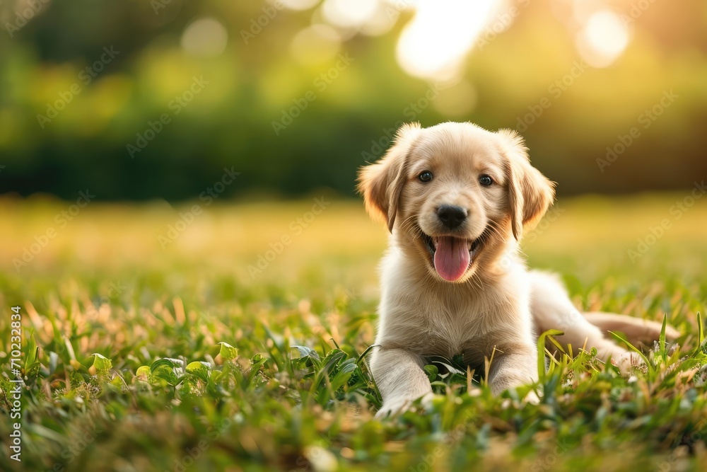A joyful puppy playing in a sunny park A joyful puppy playing in a sunny park
