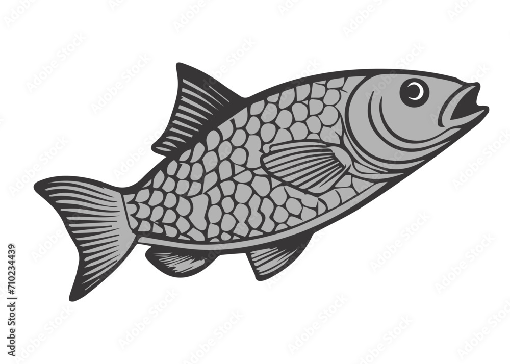 cute fish, isolated vector silhouette, on white background