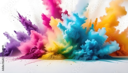 Fotografie, Obraz Colored powder explosion on a white background Abstract closeup dust on backdrop