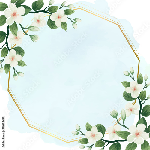 White green and blue modern background invitation template with floral and flower. Flower watercolor square background for social media post feed template