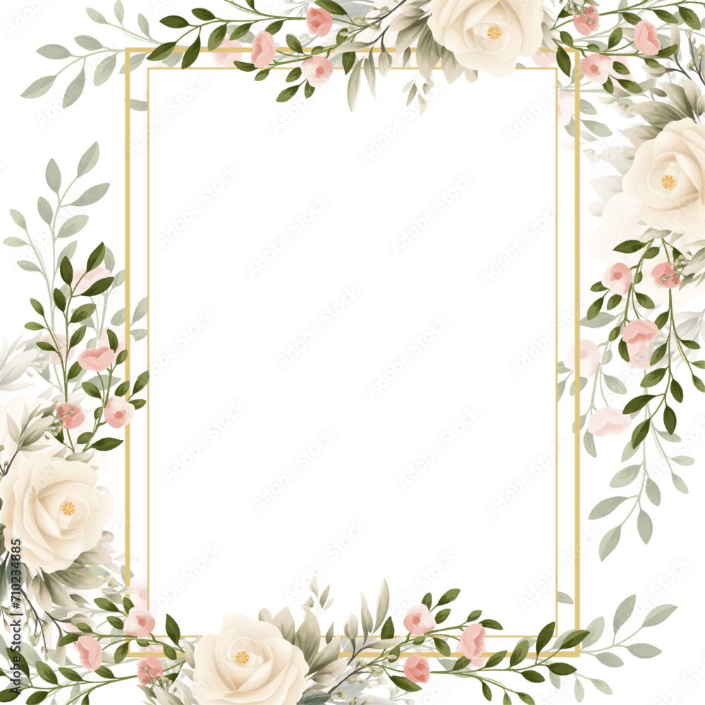 White and beige vector realistic golden luxury invitation with flora and flower. Flower watercolor square background for social media post feed template White and beige vector realistic golden luxury invitation with flora and flower. Flower watercolor square background for social media post feed template