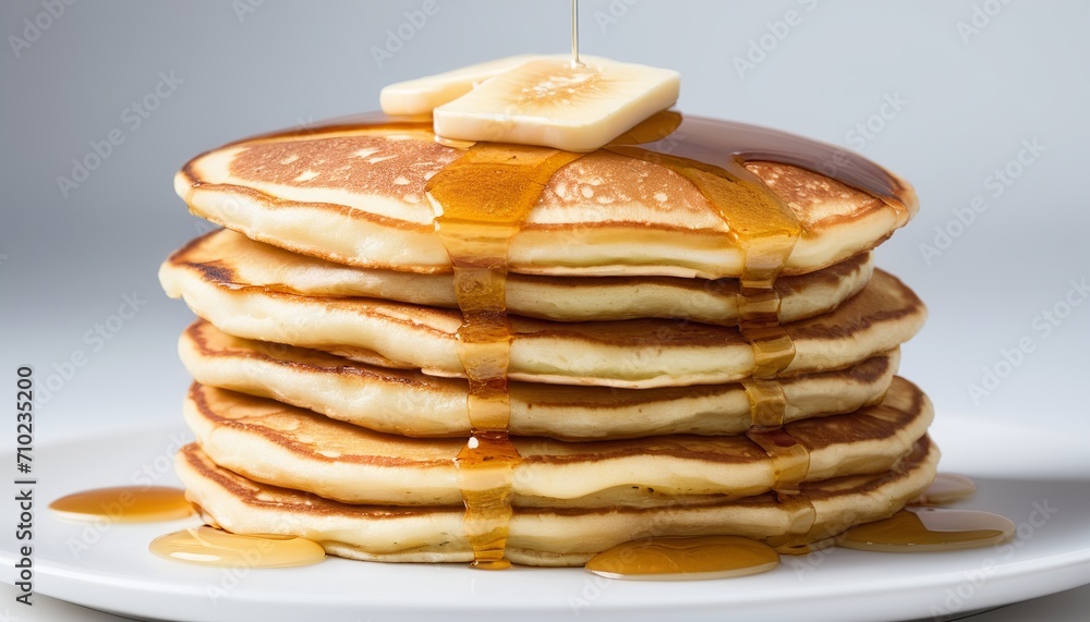 Delicious Stack of Fluffy Pancakes on White Background Delicious Stack of Fluffy Pancakes on White Background
