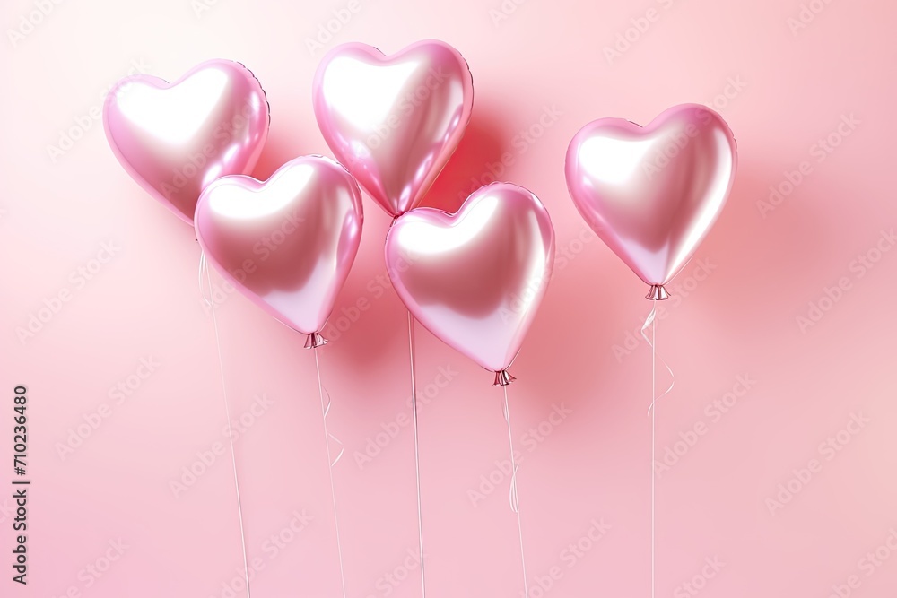 Heart shaped metallic balloons in pastel pink for Valentine s Day or wedding celebrations