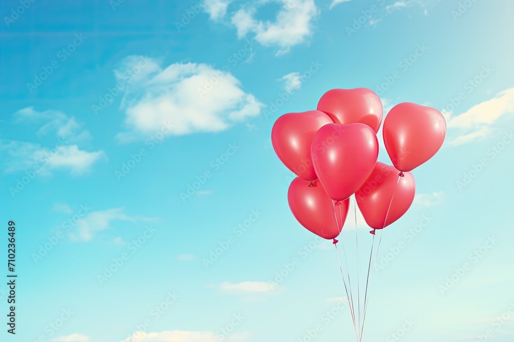 Heart shaped vintage balloon in colorful summer sky symbolizing love and wedding romance