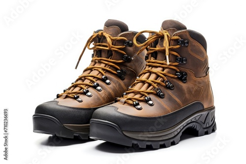 Hiking boots shown against white backdrop