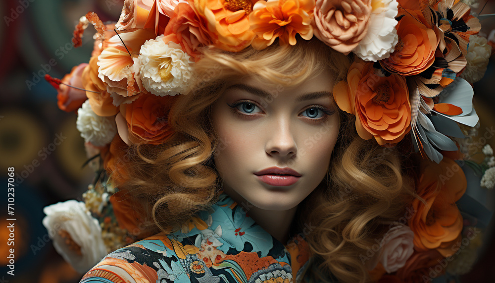Beautiful woman with blond hair looking at camera generated by AI Beautiful woman with blond hair looking at camera generated by AI