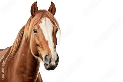 Horse standing alone on white backdrop