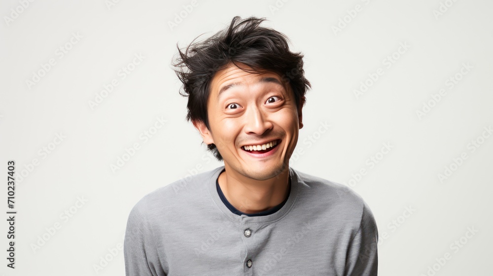 A Portrait of a funny Asian man on a white isolated transparent background. A Portrait of a funny Asian man on a white isolated transparent background.