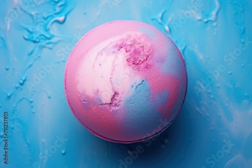 Bath bomb dissolves in multicolored water Top down view