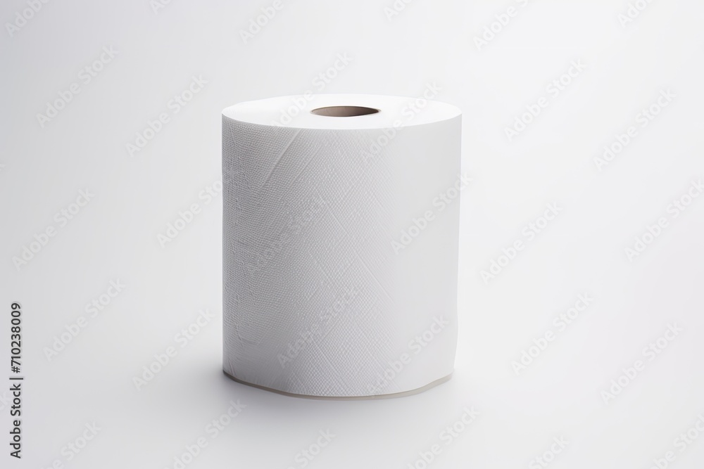 A white background showcases a roll of toilet paper. A white background showcases a roll of toilet paper.