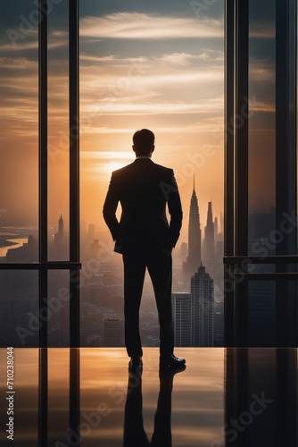 Silhouette of a businessman standing on the background © Hung