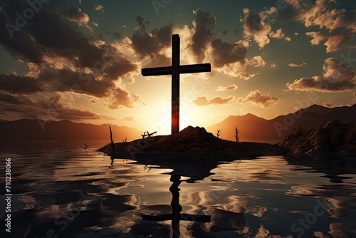 Jesus crucified at dusk