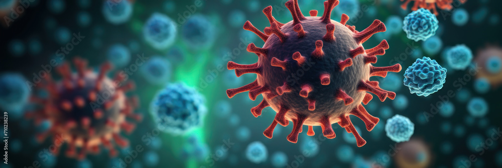 Microscopic 3D Illustration of Coronavirus COVID-19 Molecule - obrazy, fototapety, plakaty 