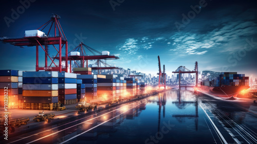 Busy Shipping Port with Containers Ships and Ongoing Global Supply Chain Operations