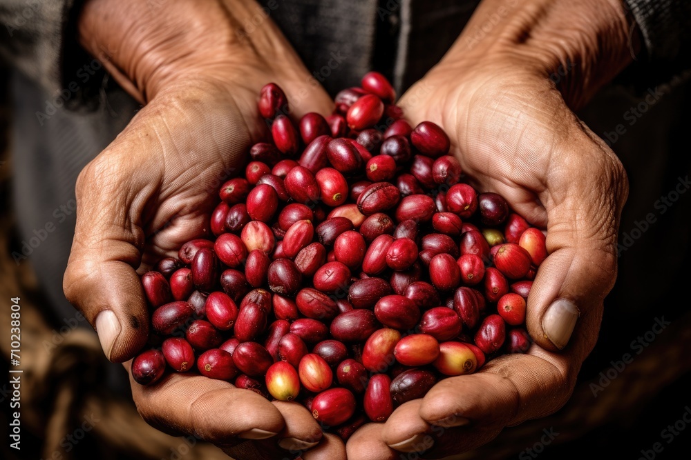 Coffee beans on tree branch ripen creating fresh coffee in northern Thailand s agricultural industry Coffee beans on tree branch ripen creating fresh coffee in northern Thailand s agricultural industry