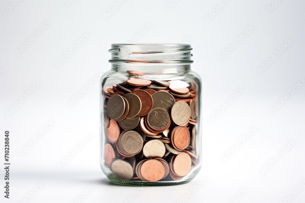 Coin in glass jar on white background saving money Coin in glass jar on white background saving money
