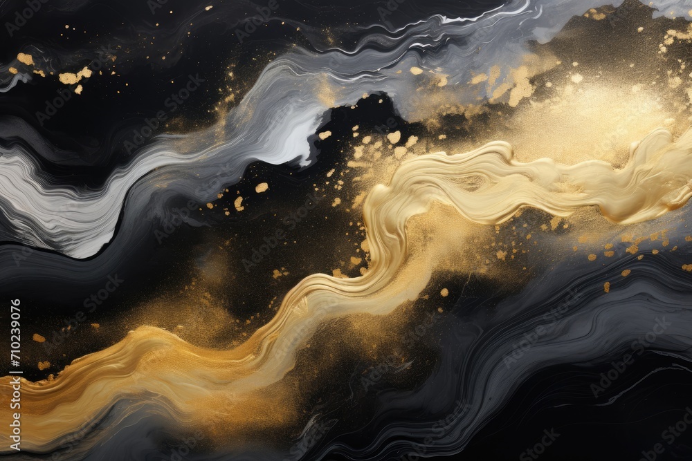Abstract black and gold glitter texture background using oil and acrylic color blot