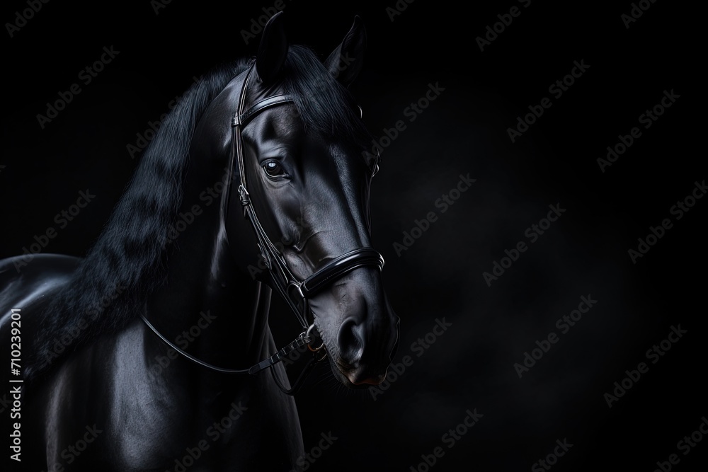 Black Arabian horse portrait on dark background Black Arabian horse portrait on dark background
