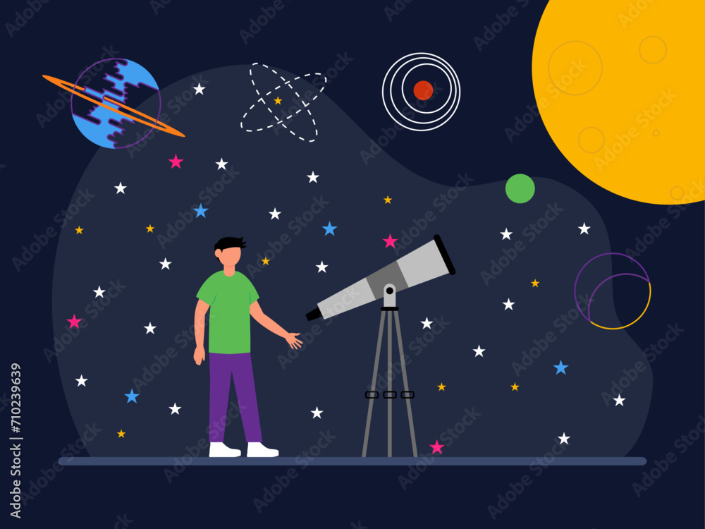 Obraz premium Research in outer space. Outer space and astronaut vector illustrations.