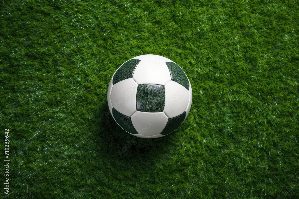 Fototapeta premium Soccer field with ball on green turf