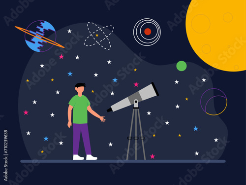 Research in outer space. Outer space and astronaut vector illustrations. photo