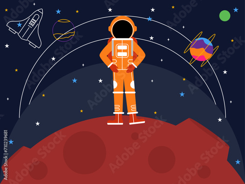 Astronauts are on the moon. Outer space and astronaut vector illustrations. photo