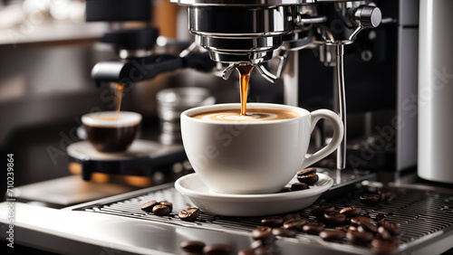 espresso coffee machine dripping coffee liquid into a coffee cup
