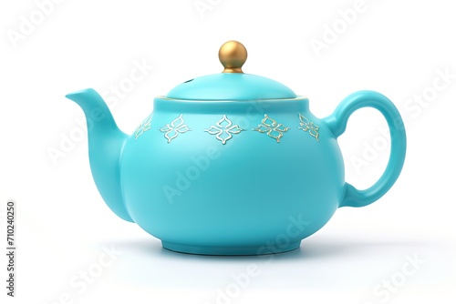 Turquoise teapot isolated on white Kitchen utensil