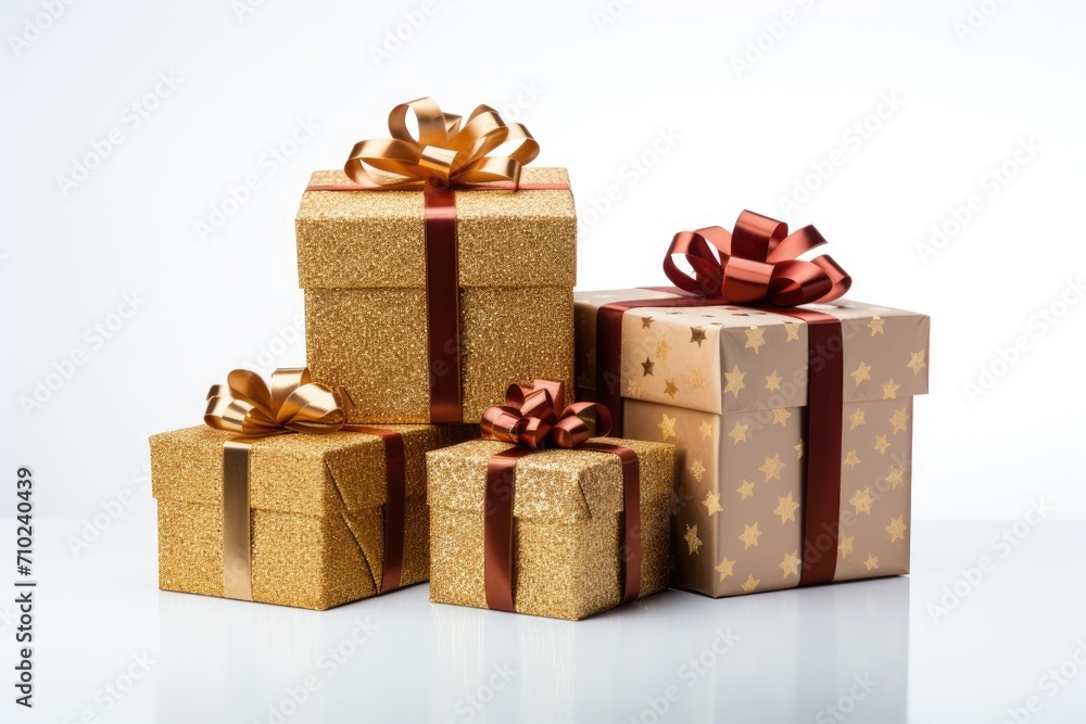 Obraz premium White background with Christmas gift boxes