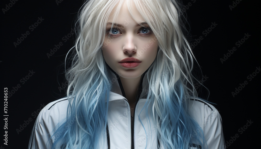 Beautiful blond woman with blue eyes exudes elegance and sensuality generated by AI Beautiful blond woman with blue eyes exudes elegance and sensuality generated by AI