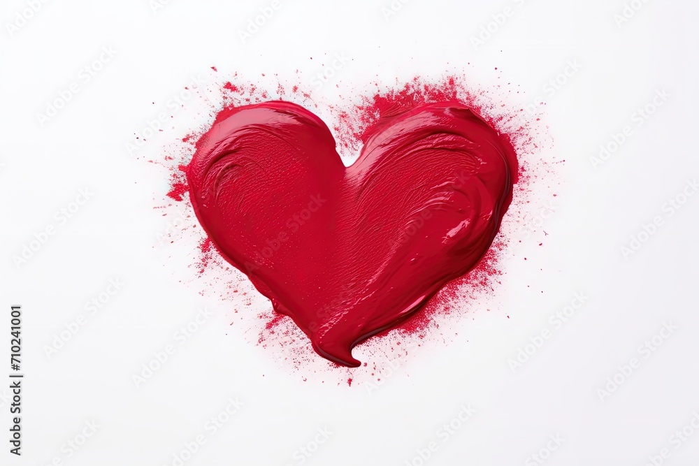 Love concept red heart shape on white background with lipstick smudge or paint