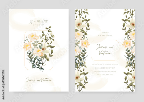 Wallpaper Mural White and green cosmos and peony vector elegant watercolor wedding invitation floral design. Wedding invitation floral watercolor card background Torontodigital.ca