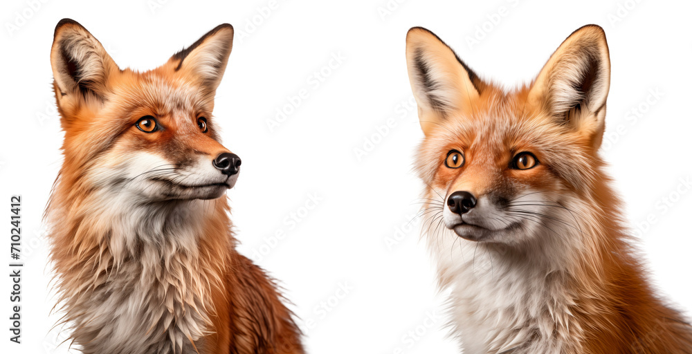 Fototapeta premium PNG Set of fox portrait isolated on transparent background